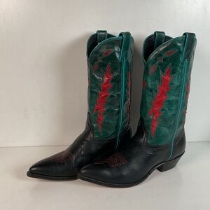 Vintage Dan Post For Code West Cowgirl Boots | Tooled Green Upper | Women’s 10 M